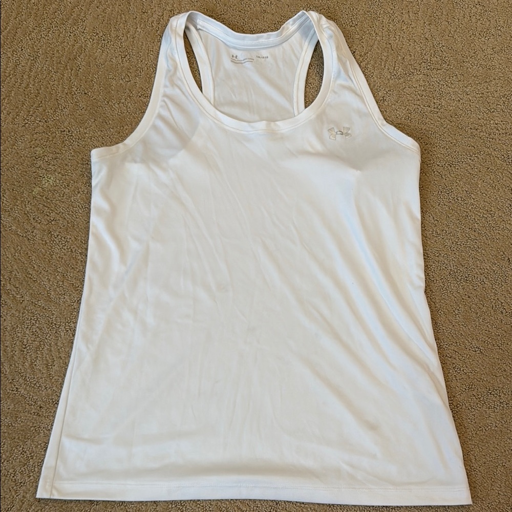 Under Armour White Loose Tank Top Moisture-Wicking- L